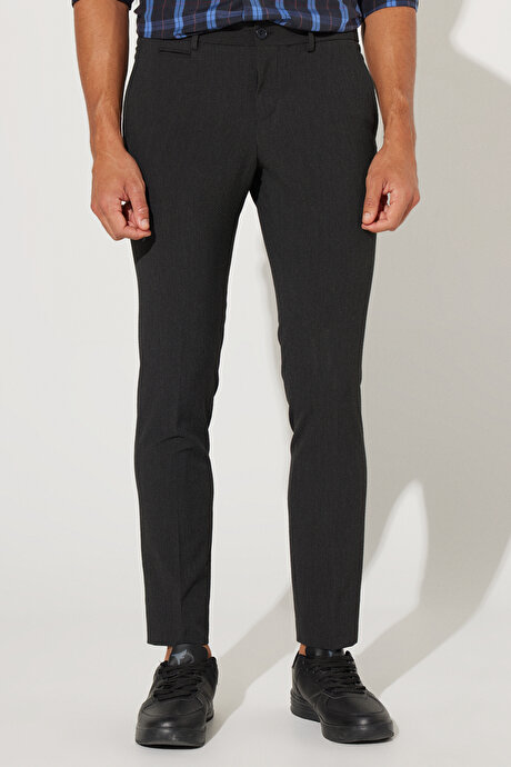 Slim Fit Dar Kesim Yan Cepli Gofre Desenli Antrasit Pantolon resmi