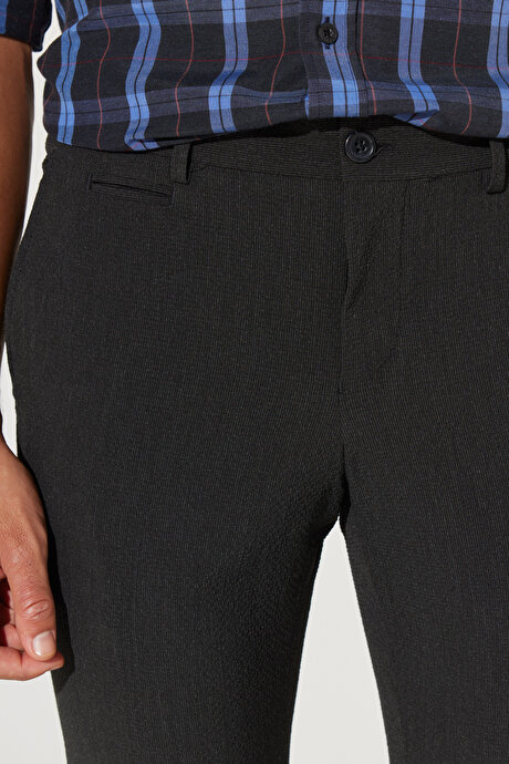 Slim Fit Dar Kesim Yan Cepli Gofre Desenli Antrasit Pantolon resmi