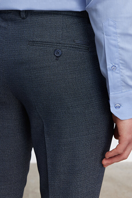 Slim Fit Dar Kesim Yan Cepli Desenli Esnek Lacivert Pantolon resmi