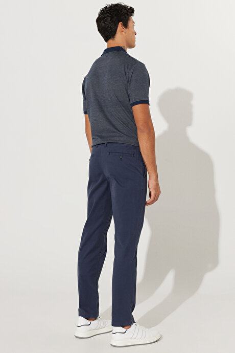 Comfort Fit Rahat Kesim Pamuklu Diyagonal Desenli Esnek Lacivert Pantolon resmi
