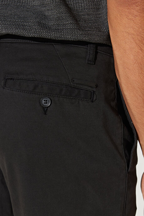 Comfort Fit Rahat Kesim Pamuklu Diyagonal Desenli Esnek Siyah Pantolon resmi