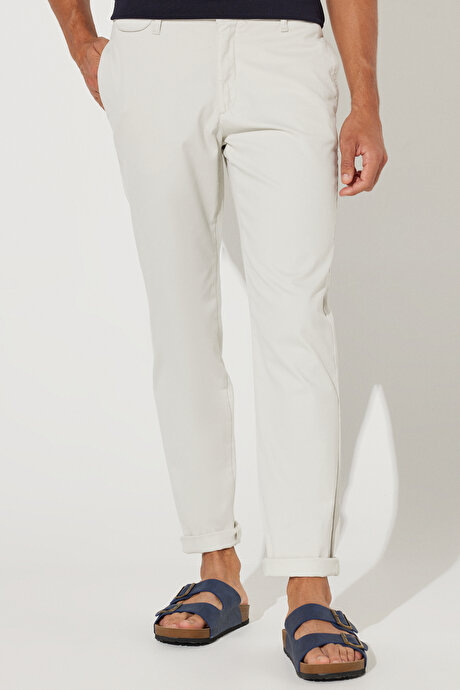 Comfort Fit Rahat Kesim Pamuklu Diyagonal Desenli Esnek Taş Pantolon resmi