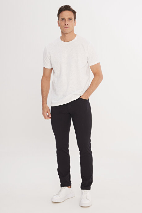 Slim Fit Dar Kesim 5 Cep Pamuklu Armürlü Esnek Siyah Pantolon resmi
