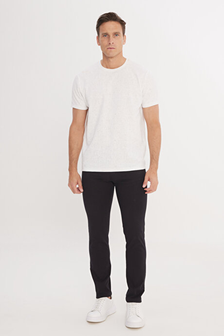 Slim Fit Dar Kesim 5 Cep Pamuklu Armürlü Esnek Siyah Pantolon resmi