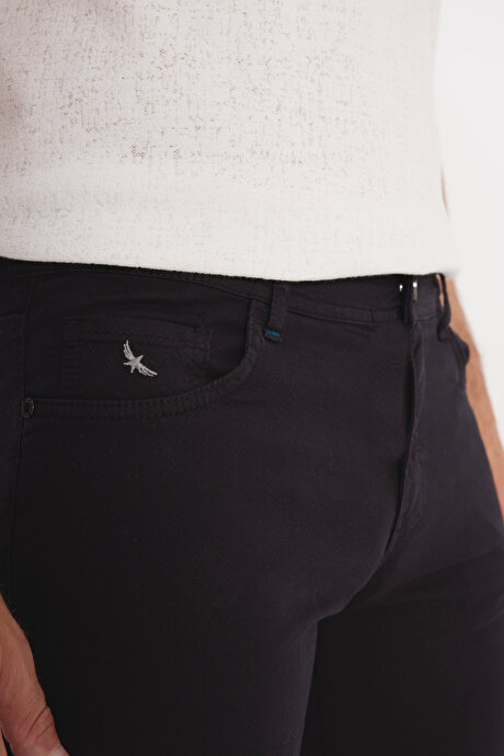 Slim Fit Dar Kesim 5 Cep Pamuklu Armürlü Esnek Siyah Pantolon resmi