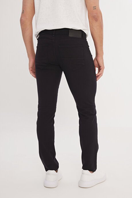 Slim Fit Dar Kesim 5 Cep Pamuklu Armürlü Esnek Siyah Pantolon resmi