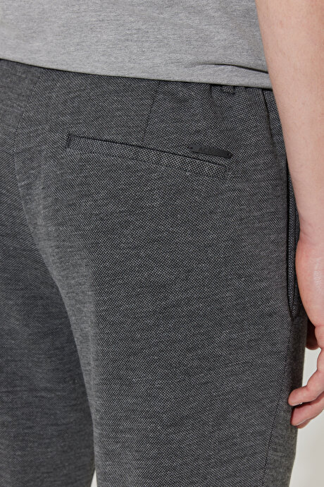 Slim Fit Dar Kesim Kuşgözü Desenli Beli Bağlamalı Antrasit Pantolon resmi
