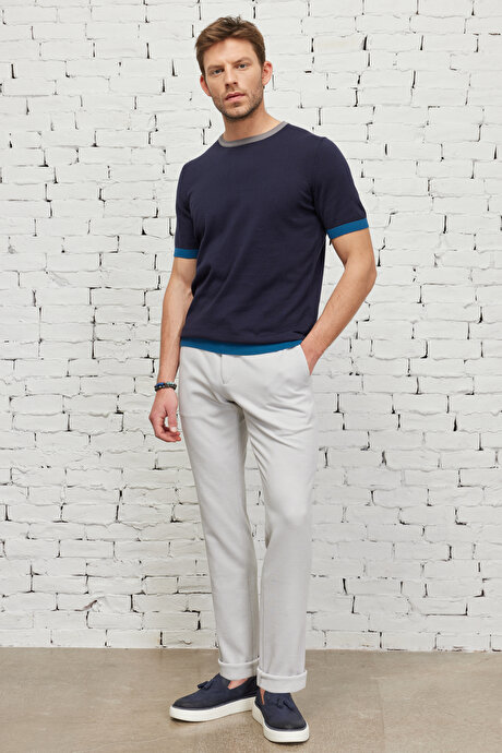 Slim Fit Dar Kesim Yan Cepli Armürlü Esnek Beli Bağlamalı Örme Taş Pantolon resmi