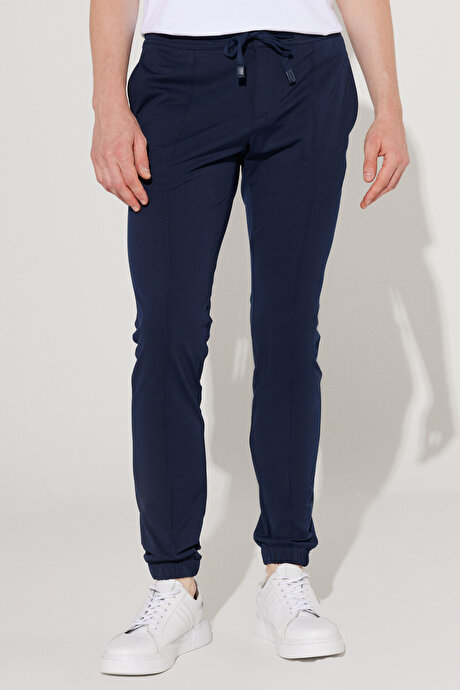 Slim Fit Dar Kesim Beli Bağlamalı Lacivert Pantolon resmi