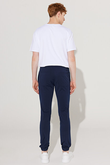 Slim Fit Dar Kesim Beli Bağlamalı Lacivert Pantolon resmi