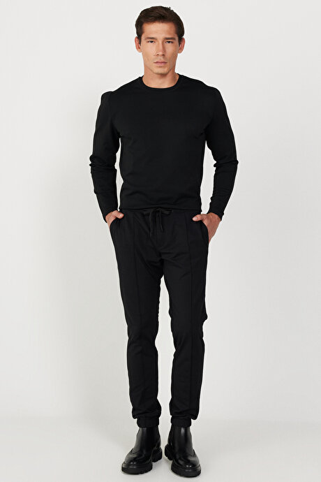 Slim Fit Dar Kesim Beli Bağlamalı Siyah Pantolon resmi