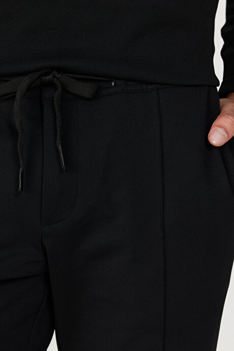 Slim Fit Dar Kesim Beli Bağlamalı Siyah Pantolon resmi