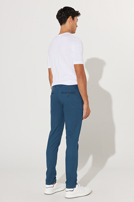Slim Fit Dar Kesim Pamuklu Esnek Rahat Armürlü İndigo Pantolon resmi