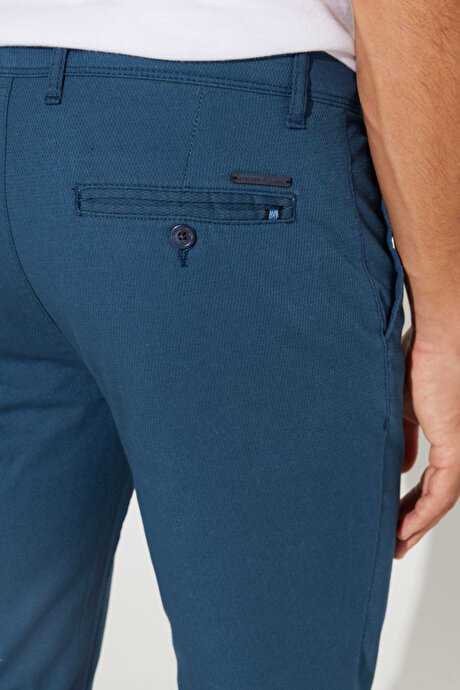 Slim Fit Dar Kesim Pamuklu Esnek Rahat Armürlü İndigo Pantolon resmi