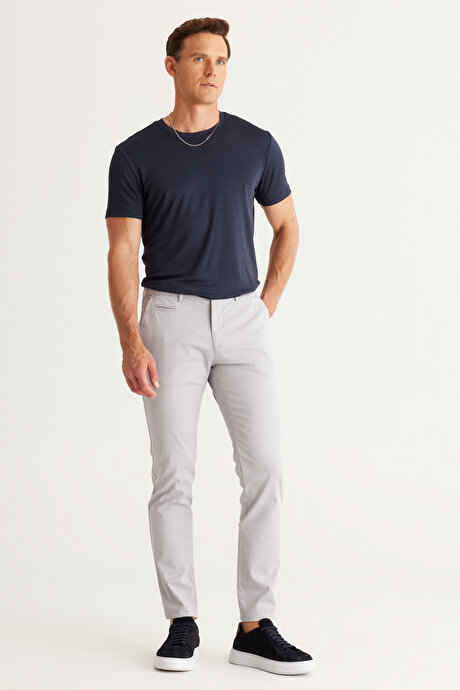 Slim Fit Dar Kesim Yan Cepli Pamuklu Diyagonal Desenli Esnek Taş Chino Pantolon resmi