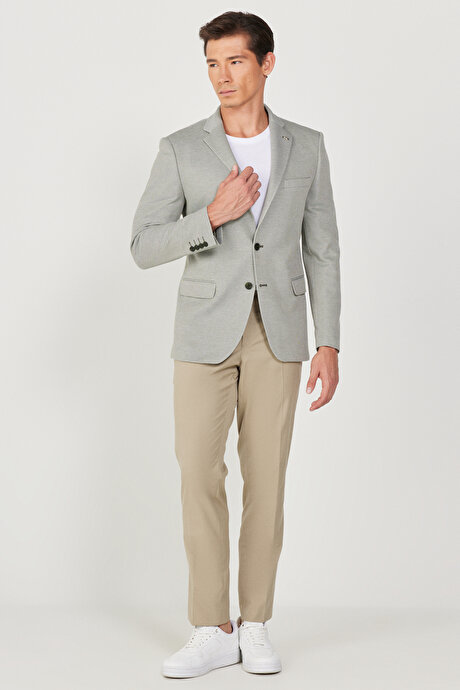 Slim Fit Dar Kesim Yan Cepli Esnek Bej Pantolon resmi