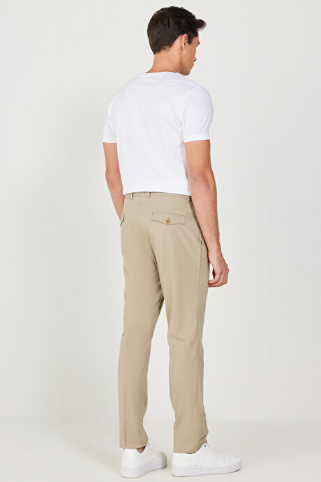 Slim Fit Dar Kesim Yan Cepli Esnek Bej Pantolon resmi