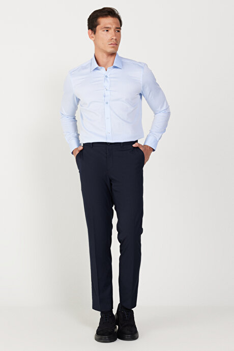 Slim Fit Dar Kesim Yan Cepli Esnek Lacivert Pantolon resmi