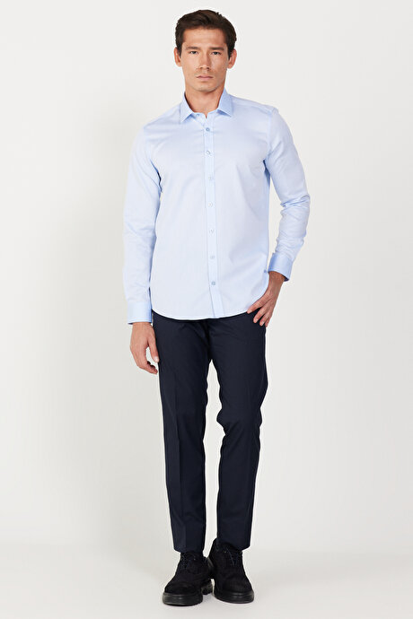 Slim Fit Dar Kesim Yan Cepli Esnek Lacivert Pantolon resmi