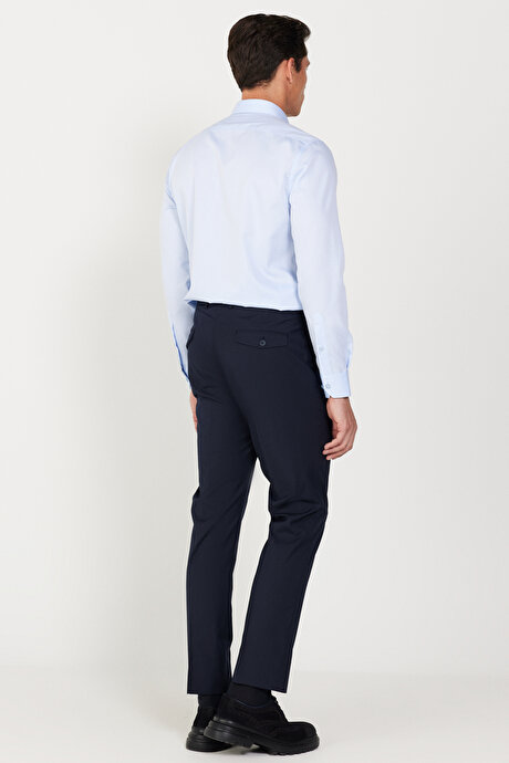 Slim Fit Dar Kesim Yan Cepli Esnek Lacivert Pantolon resmi