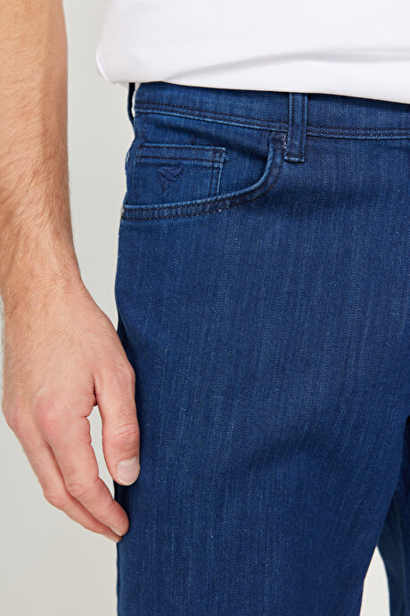 Slim Fit Dar Kesim 5 Cep Pamuklu Jean Kot Mavi Pantolon Denım resmi