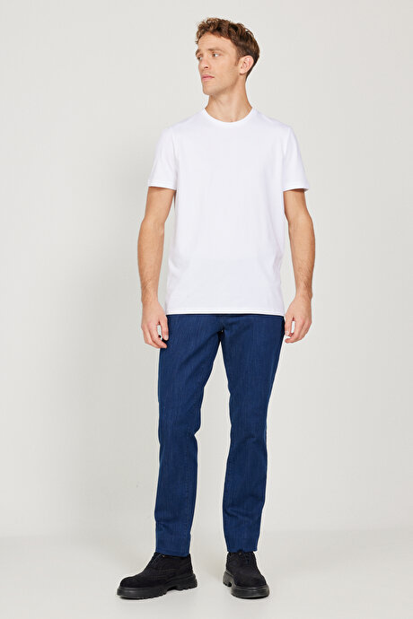 Slim Fit Dar Kesim 5 Cep Pamuklu Jean Kot Mavi Denim Pantolon resmi