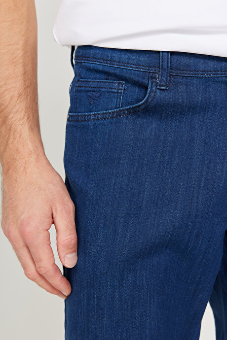 Slim Fit Dar Kesim 5 Cep Pamuklu Jean Kot Mavi Denim Pantolon resmi