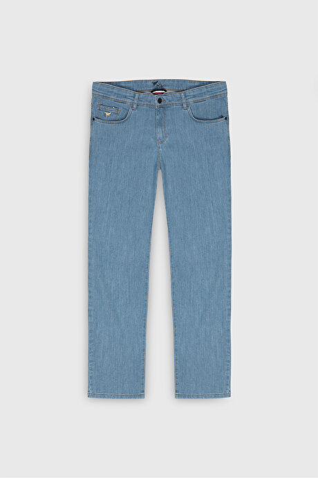 Slim Fit Dar Kesim 5 Cep Pamuklu Jean Kot Açık Mavi Denim Pantolon resmi