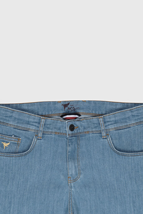 Slim Fit Dar Kesim 5 Cep Pamuklu Jean Kot Açık Mavi Denim Pantolon resmi