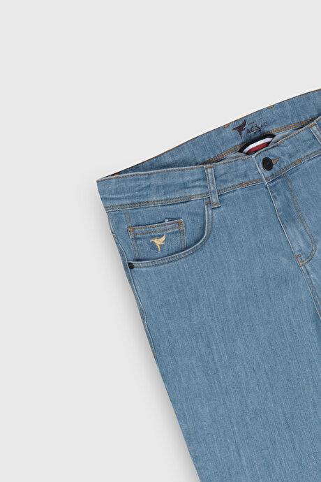 Slim Fit Dar Kesim 5 Cep Pamuklu Jean Kot Açık Mavi Denim Pantolon resmi