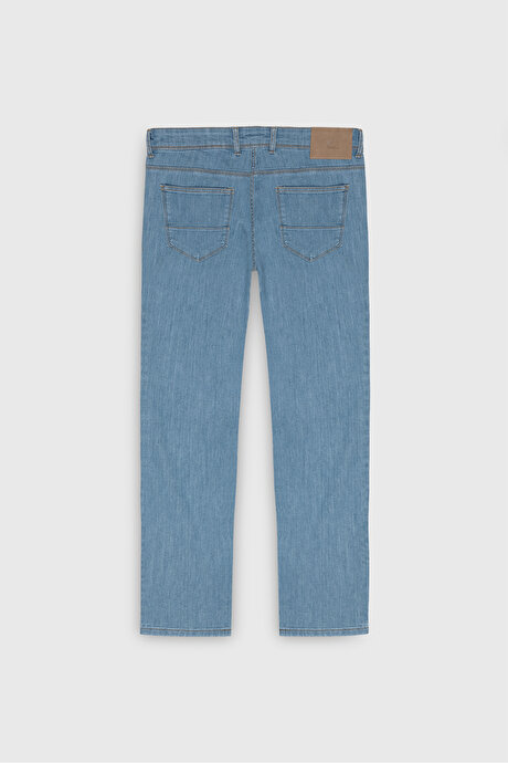 Slim Fit Dar Kesim 5 Cep Pamuklu Jean Kot Açık Mavi Denim Pantolon resmi