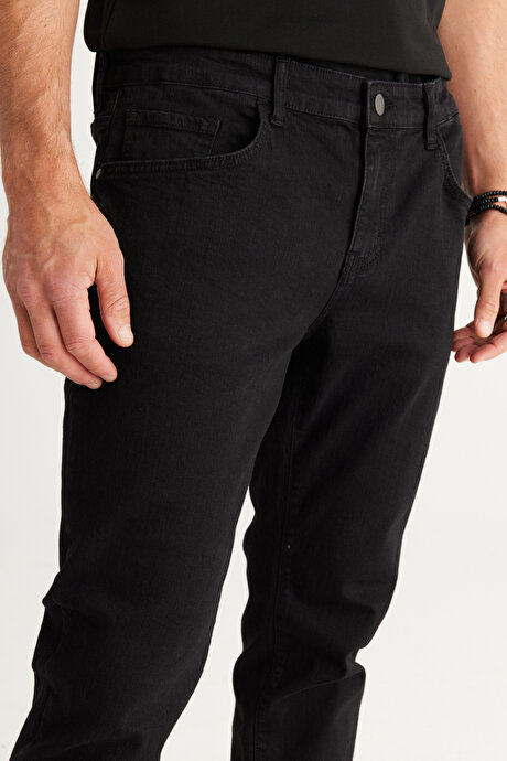 Slim Fit Dar Kesim 5 Cep Esnek Jean Kot Siyah Pantolon Denım resmi
