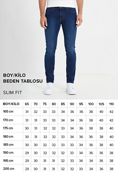 Slim Fit Dar Kesim 5 Cep Esnek Jean Kot Koyu Lacivert Denim Pantolon resmi