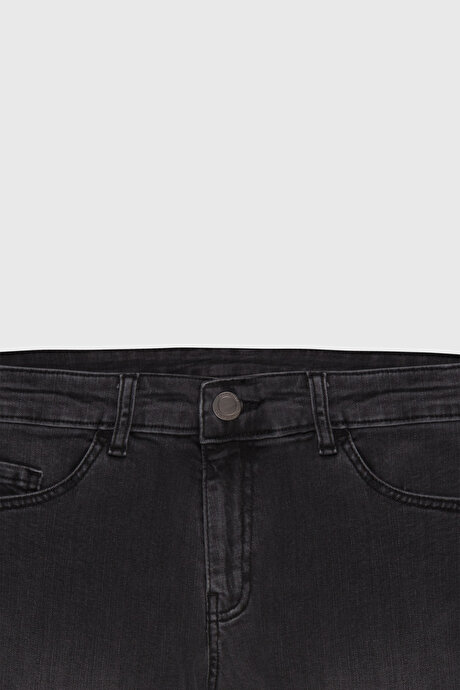 Slim Fit Dar Kesim 5 Cep Esnek Jean Kot Gri Denim Pantolon resmi