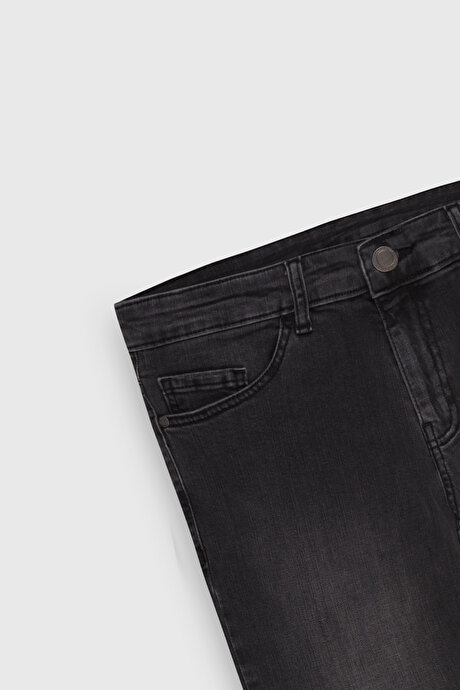 Slim Fit Dar Kesim 5 Cep Esnek Jean Kot Gri Denim Pantolon resmi