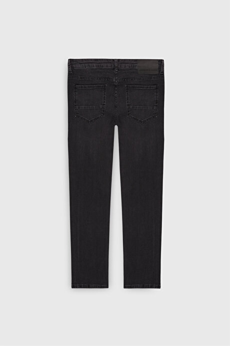 Slim Fit Dar Kesim 5 Cep Esnek Jean Kot Gri Denim Pantolon resmi