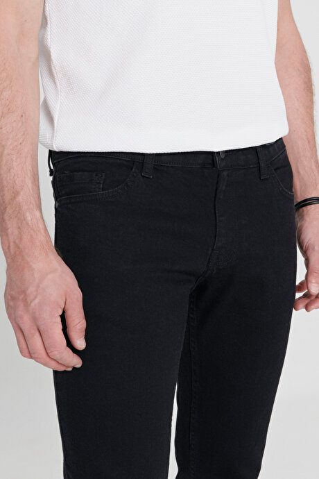 Slim Fit Dar Kesim 5 Cep Esnek Jean Kot Siyah Denim Pantolon resmi