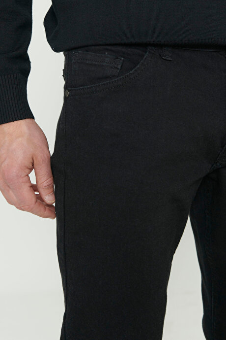 Comfort Fit Rahat Kesim 5 Cep Esnek Jean Kot Siyah Denim Pantolon resmi