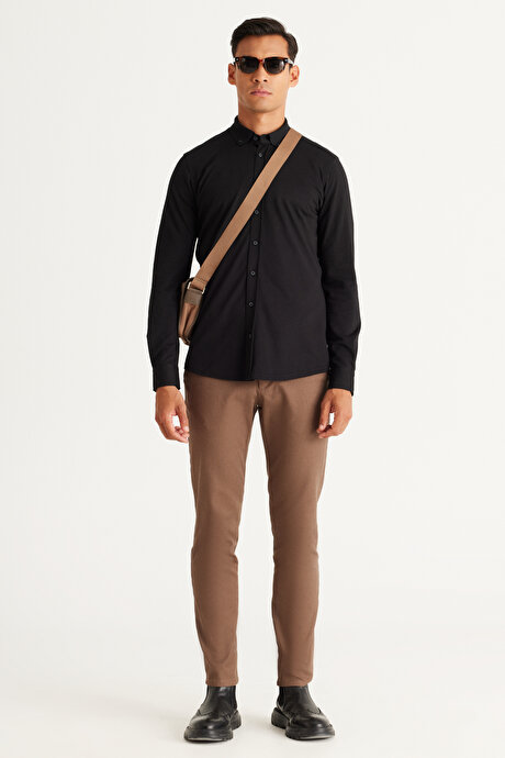 Slim Fit Dar Kesim Pamuklu Esnek Rahat Armürlü Camel Pantolon resmi