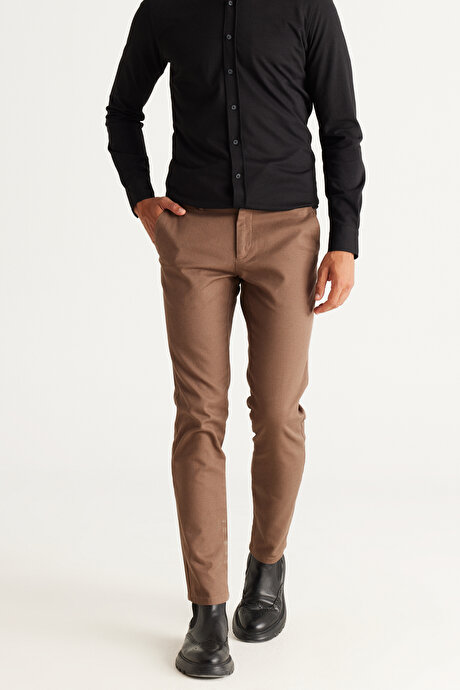Slim Fit Dar Kesim Pamuklu Esnek Rahat Armürlü Camel Pantolon resmi