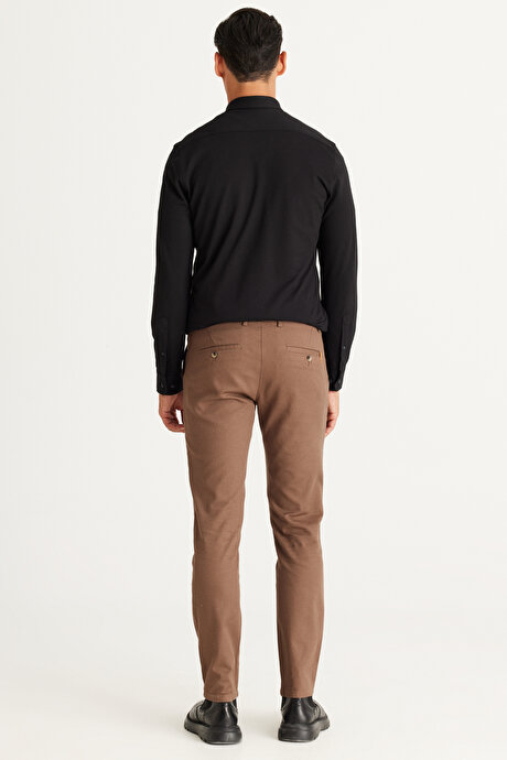 Slim Fit Dar Kesim Pamuklu Esnek Rahat Armürlü Camel Pantolon resmi