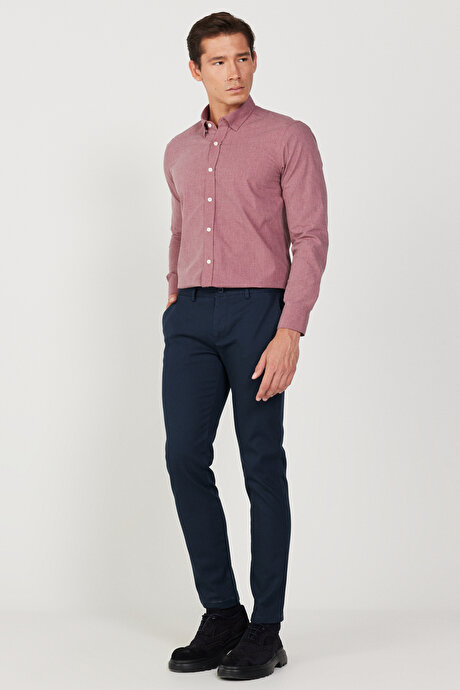 Slim Fit Dar Kesim Pamuklu Esnek Rahat Armürlü Lacivert Pantolon resmi