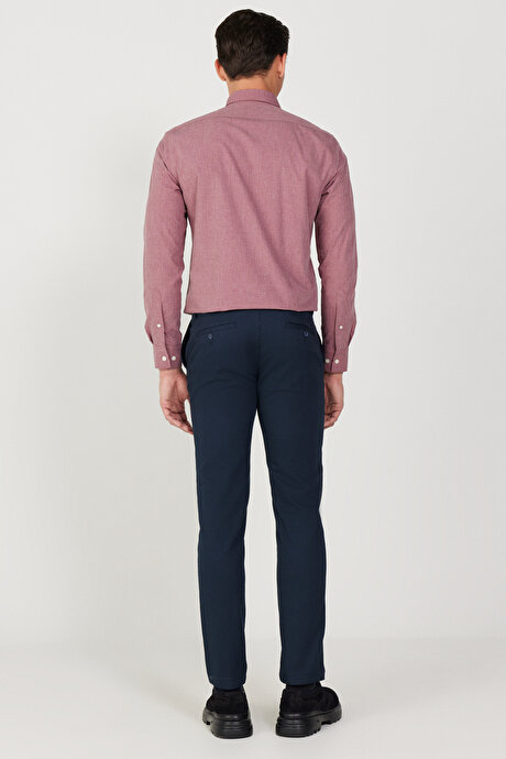 Slim Fit Dar Kesim Pamuklu Esnek Rahat Armürlü Lacivert Pantolon resmi