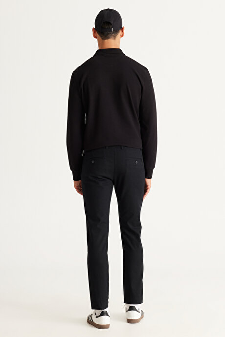 Slim Fit Dar Kesim Pamuklu Esnek Rahat Armürlü Siyah Pantolon resmi