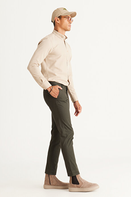 Slim Fit Dar Kesim Pamuklu Esnek Rahat Armürlü Yeşil Pantolon resmi