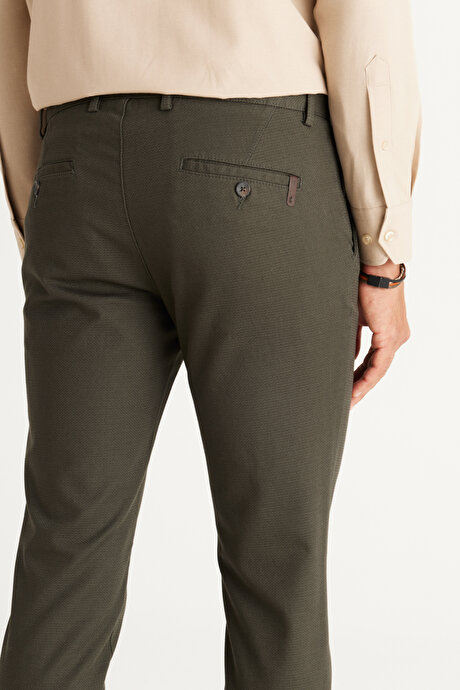 Slim Fit Dar Kesim Pamuklu Esnek Rahat Armürlü Yeşil Pantolon resmi