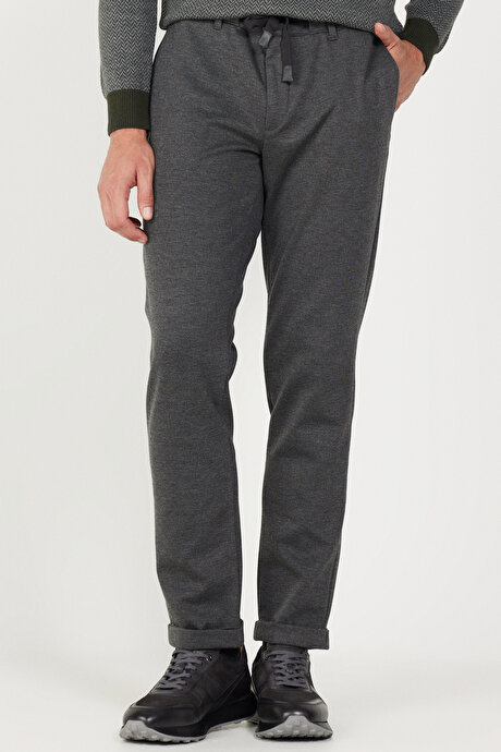 Slim Fit Dar Kesim Yan Cepli Beli Lastikli Bağlamalı Gri Pantolon resmi