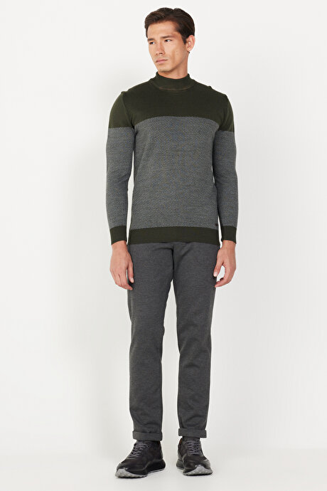 Slim Fit Dar Kesim Yan Cepli Beli Lastikli Bağlamalı Gri Pantolon resmi