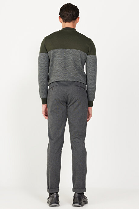 Slim Fit Dar Kesim Yan Cepli Beli Lastikli Bağlamalı Gri Pantolon resmi