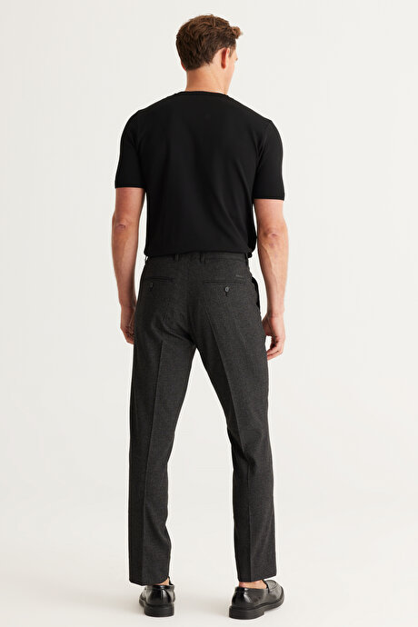 Comfort Fit Rahat Kesim Beli Lastikli Desenli Esnek Siyah Pantolon resmi
